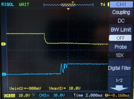 Oscillogram of bouncing limit switch state change