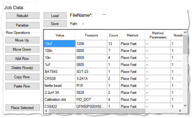 Job Data table details | LitePlacer